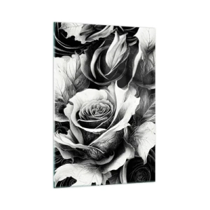 Glasbild - Bild auf glas - Schwarze und weiße Rosen in einer eleganten Komposition - 70x100cm - Immer Königin - Moderne Wanddekoration für Wohnzimmer und Schlafzimmer ARTTOR