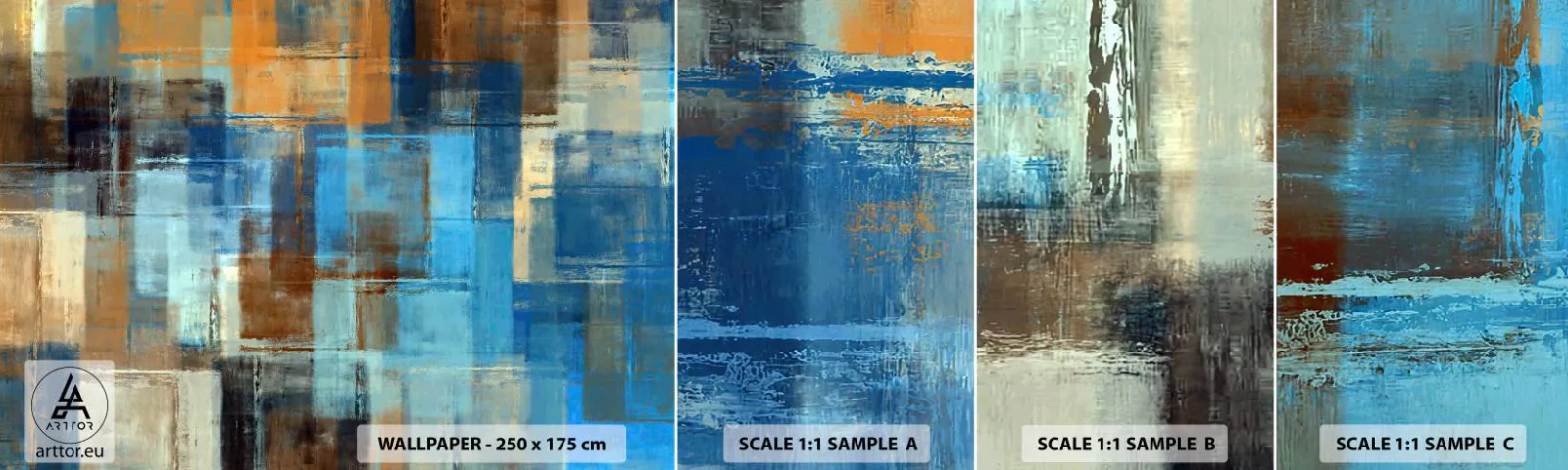 Fototapetenmuster Standard Eco - Durch den blauen Schleier - Abstraktion, Stück, Malen - 100x30 cm