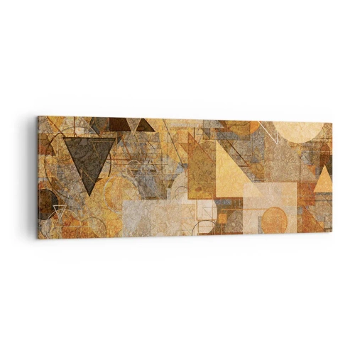 Bild auf Leinwand - Leinwandbild - Abstrakte geometrische Figuren in warmen Farbtönen - 140x50cm - Eine kubistische Studie aus Bronze - Moderne Wanddekoration für Wohnzimmer und Schlafzimmer ARTTOR
