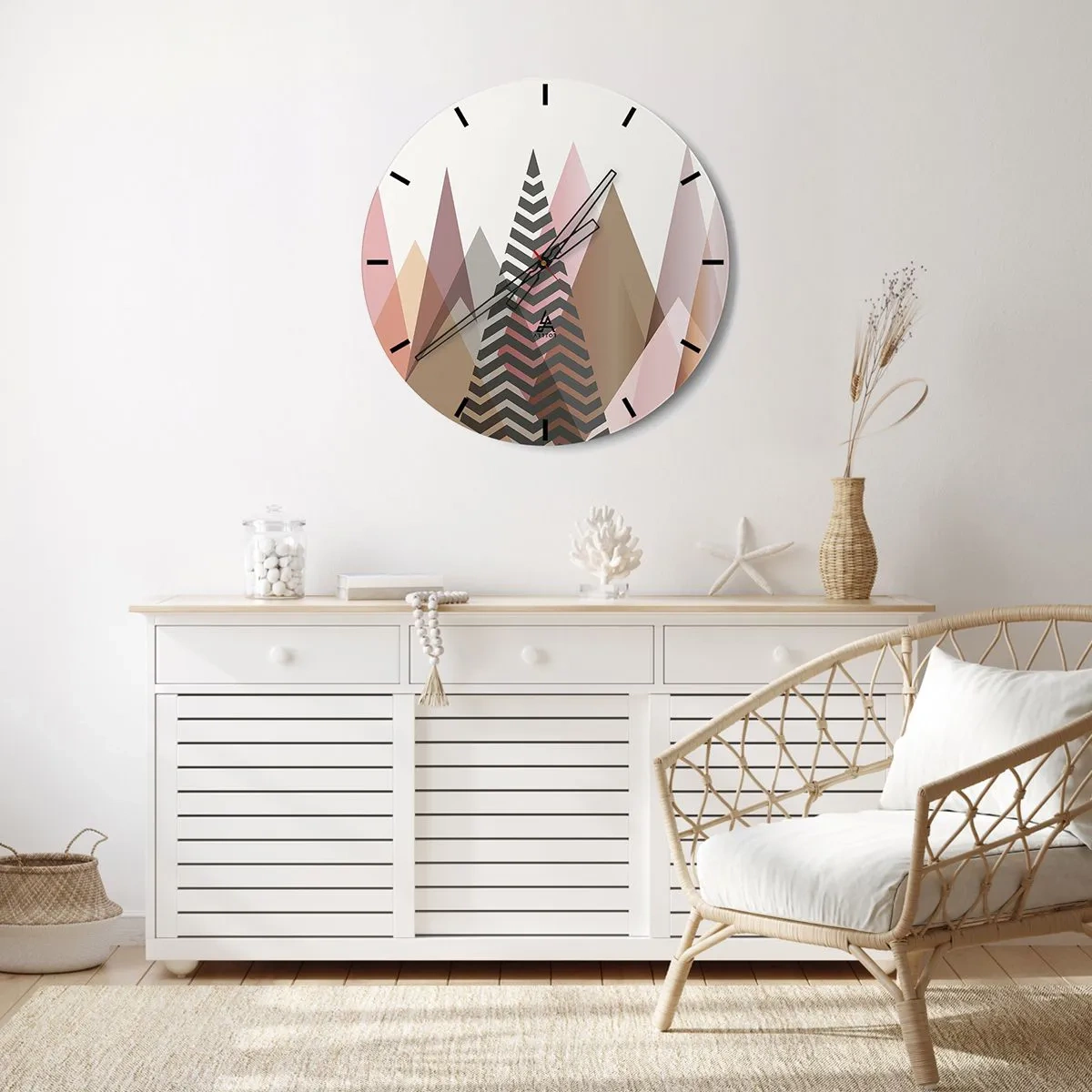 Wanduhr - Glasuhr - Geometrische Berge und Bäume in Pastelltönen - 30x30cm - Pyramidale Aussicht - Moderne Wanddekoration für Wohnzimmer, Küche und Schlafzimmer ARTTOR