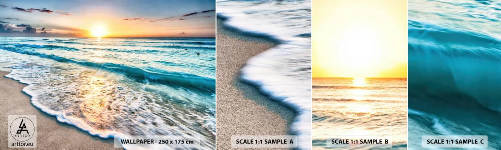 Fototapeten Muster Selbstklebend Deluxe Sticker - Ein Blick lohnt sich - Landschaft, Strand, Sonnenuntergang - 100x30 cm