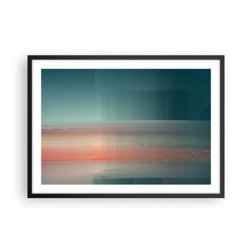 Poster in einem schwarzem Rahmen - Ein Sonnenuntergang in Pastelltönen über einem ruhigen Horizont - 70x50cm - Abstraktion: Lichtwellen - Moderne Wanddekoration für Wohnzimmer und Schlafzimmer ARTTOR