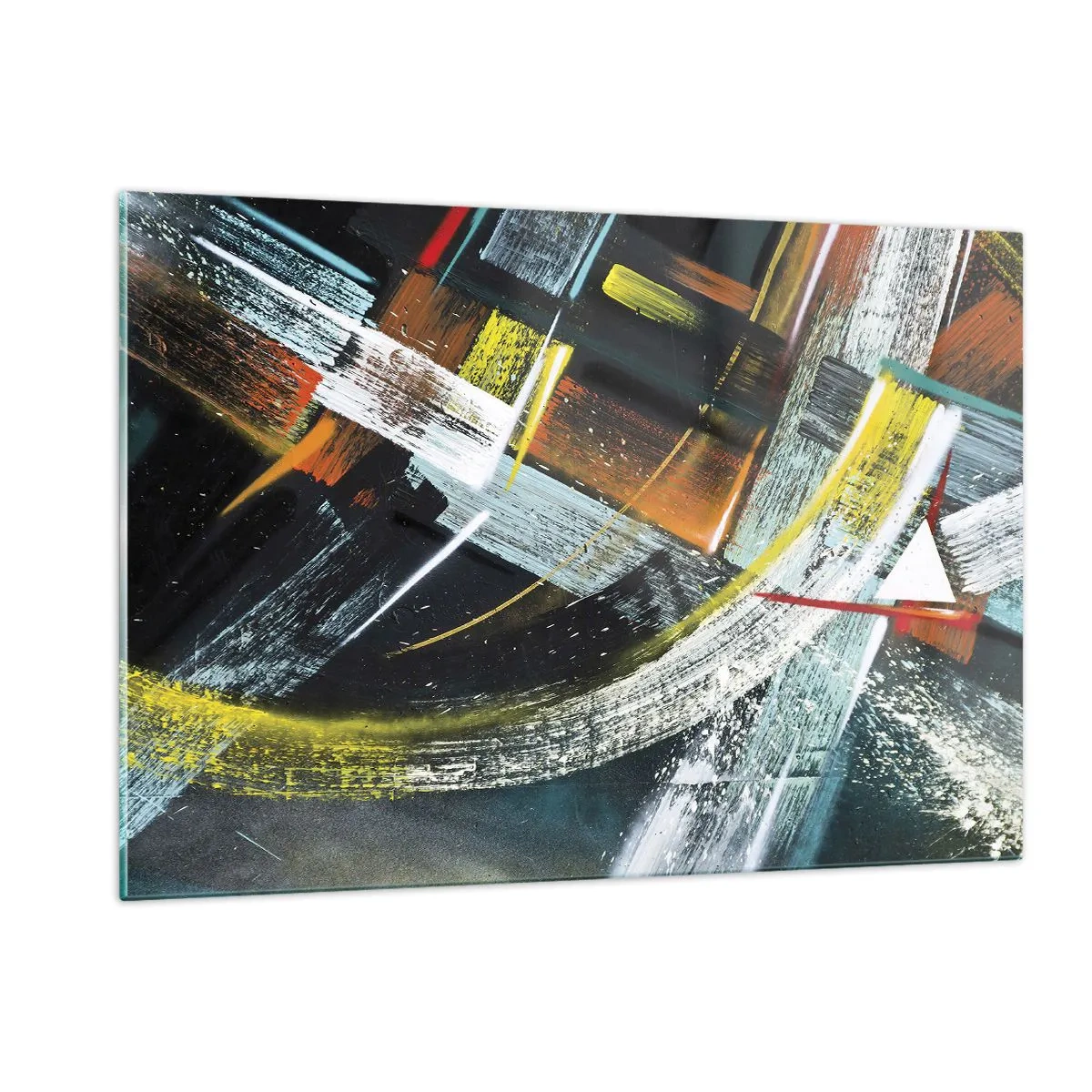 Glasbild - Bild auf glas - Dynamische Abstraktion mit bunten Pinselstrichen - 120x80cm - Energie der Bewegung - Moderne Wanddekoration für Wohnzimmer und Schlafzimmer ARTTOR