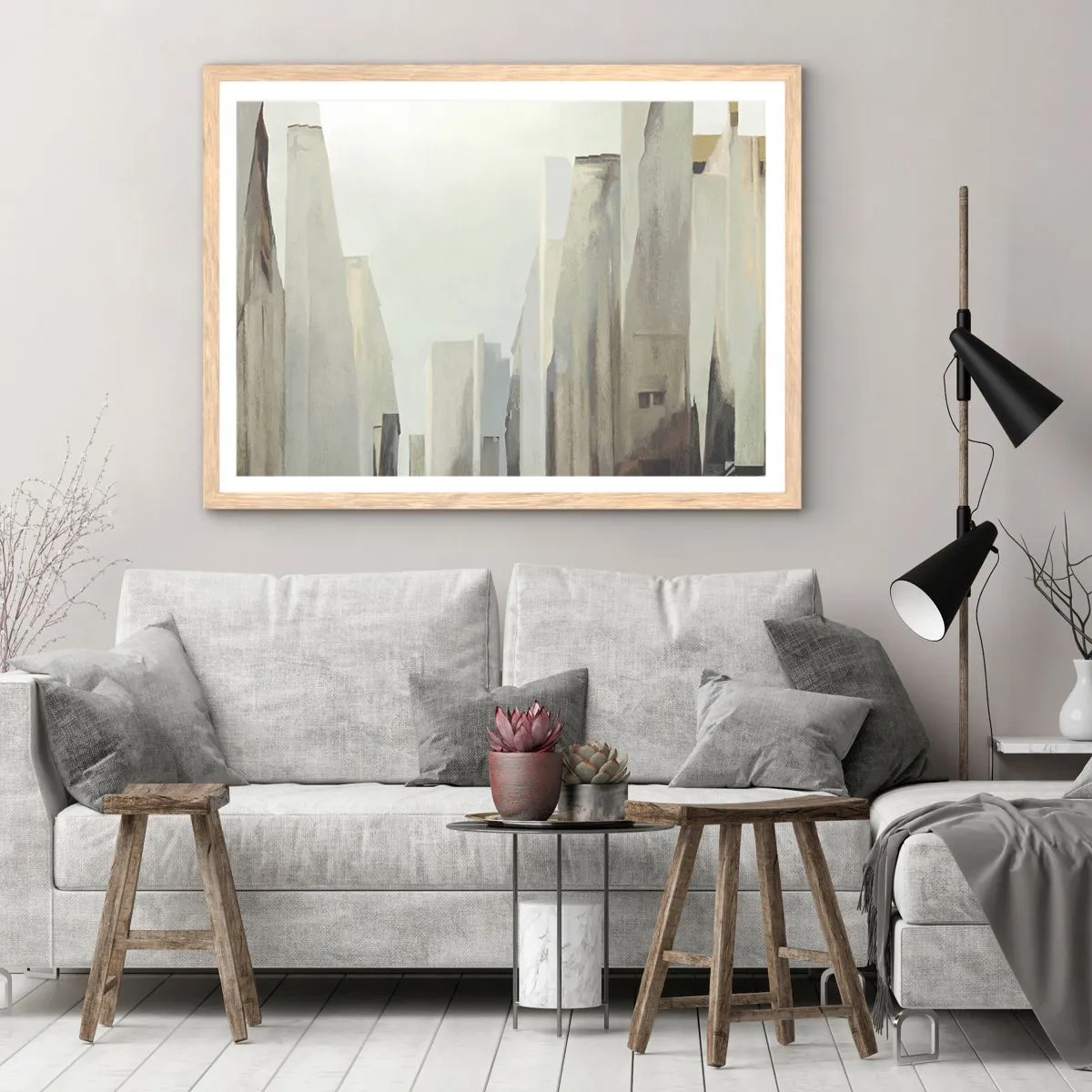 Poster in einem Rahmen aus heller Eiche - Traum von der Stadt - 40x30 cm