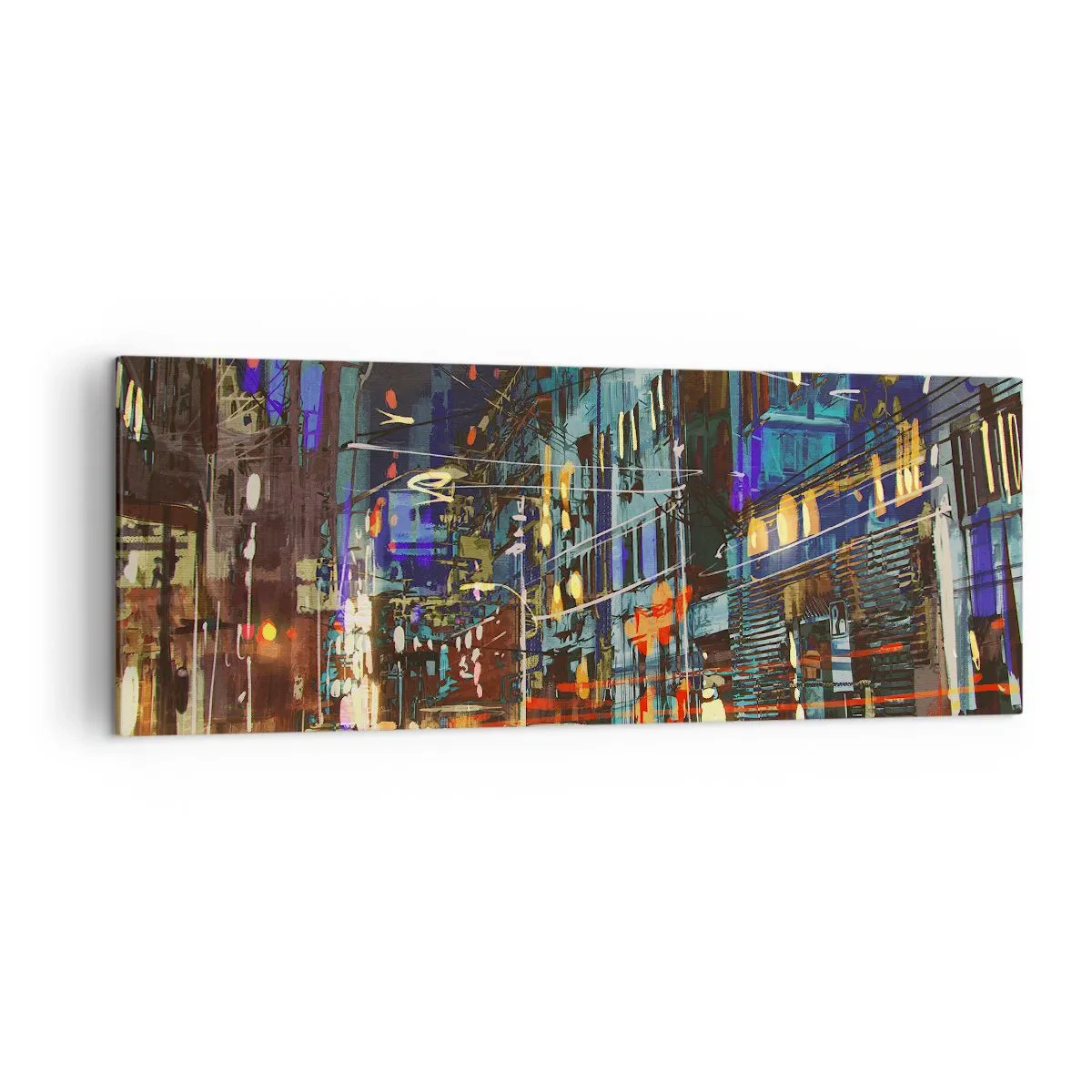 Bild auf Leinwand - Leinwandbild - Stadtnachtszene mit Neonlichtern - 140x50cm - Abendlicher Straßentrubel - Moderne Wanddekoration für Wohnzimmer und Schlafzimmer ARTTOR