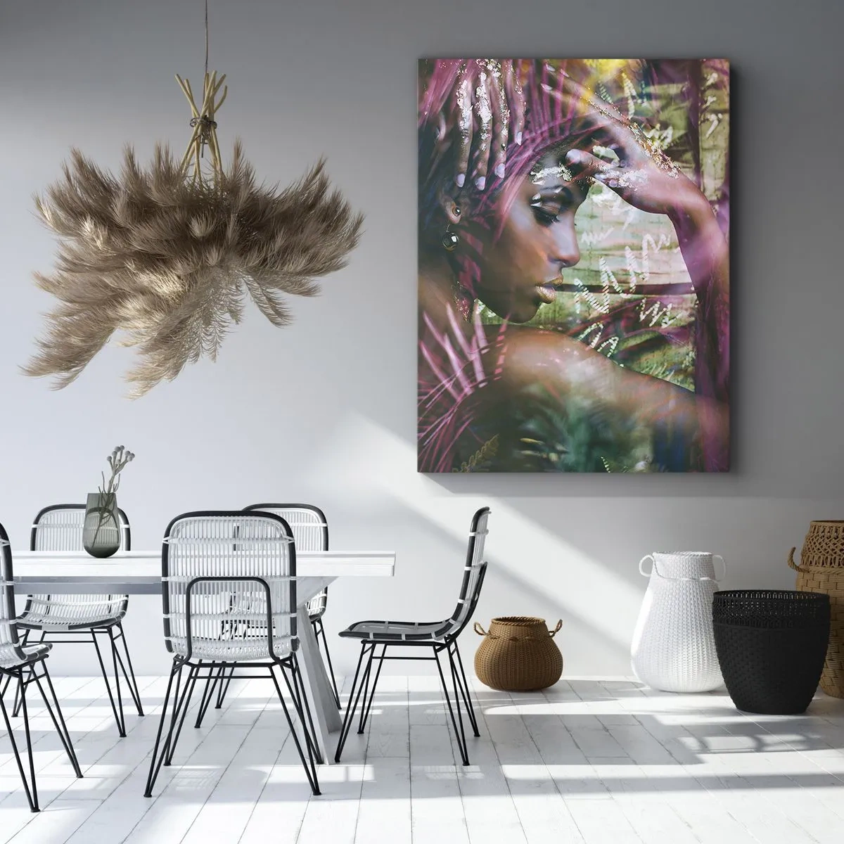 Bild auf Leinwand - Leinwandbild - Porträt einer Frau, umgeben von exotischer Vegetation - 50x70cm - Mutter Natur im Dschungel - Moderne Wanddekoration für Wohnzimmer und Schlafzimmer ARTTOR