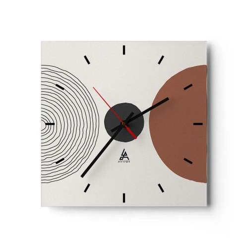 Wanduhr - Glasuhr - Abstrakte geometrische Figuren in warmen Farben - 30x30cm - Das Zentrum der Aufmerksamkeit - Moderne Wanddekoration für Wohnzimmer und Schlafzimmer ARTTOR