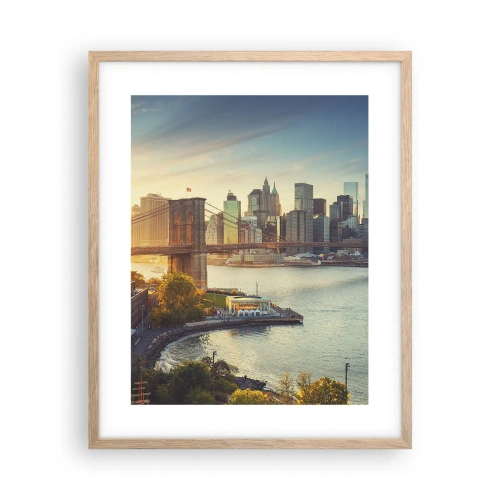 Poster in einem Rahmen aus heller Eiche - Morgendämmerung der Großstadt - 40x50 cm