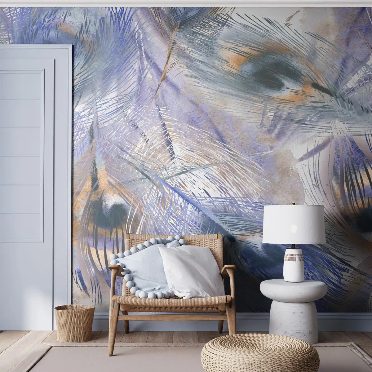 Fototapete Standard Eco - Pfau-Komposition - Abstraktion, Pfauenfeder, Boho - 350x256 cm