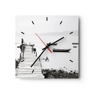 Wanduhr - Glasuhr - Holzsteg und Boote auf ruhigem Wasser - 30x30cm - Ruhig und sauber über dem Wasser - Moderne Wanddekoration für Wohnzimmer und Schlafzimmer ARTTOR