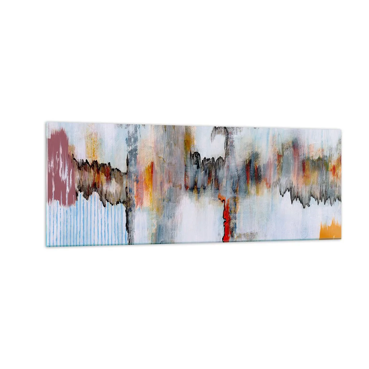 Glasbild - Bild auf glas - Abstraktes Muster mit lebendigen Farben auf hellem Hintergrund - 140x50cm - Ein Stock auf dem Wasser - Moderne Wanddekoration für Wohnzimmer und Schlafzimmer ARTTOR