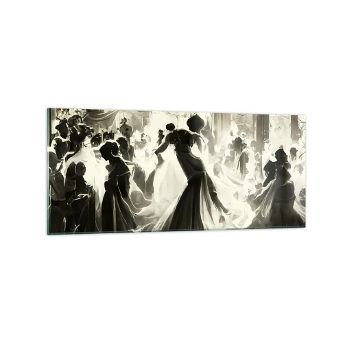 Glasbild - Bild auf glas - Ball im Retro-Stil in Schwarz und Weiß - 120x50cm - Die große Maskerade - Moderne Wanddekoration für Wohnzimmer und Schlafzimmer ARTTOR