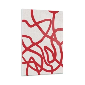 Glasbild - Bild auf glas - Rote abstrakte Linien auf weißem Hintergrund - 80x120cm - Rot auf Weiß - Moderne Wanddekoration für Wohnzimmer und Schlafzimmer ARTTOR