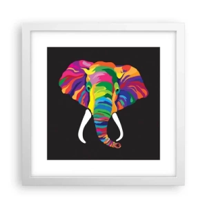 Poster in einem weißen Rahmen - Der Elefant, der es liebte, im Regenbogen zu baden - 30x30 cm