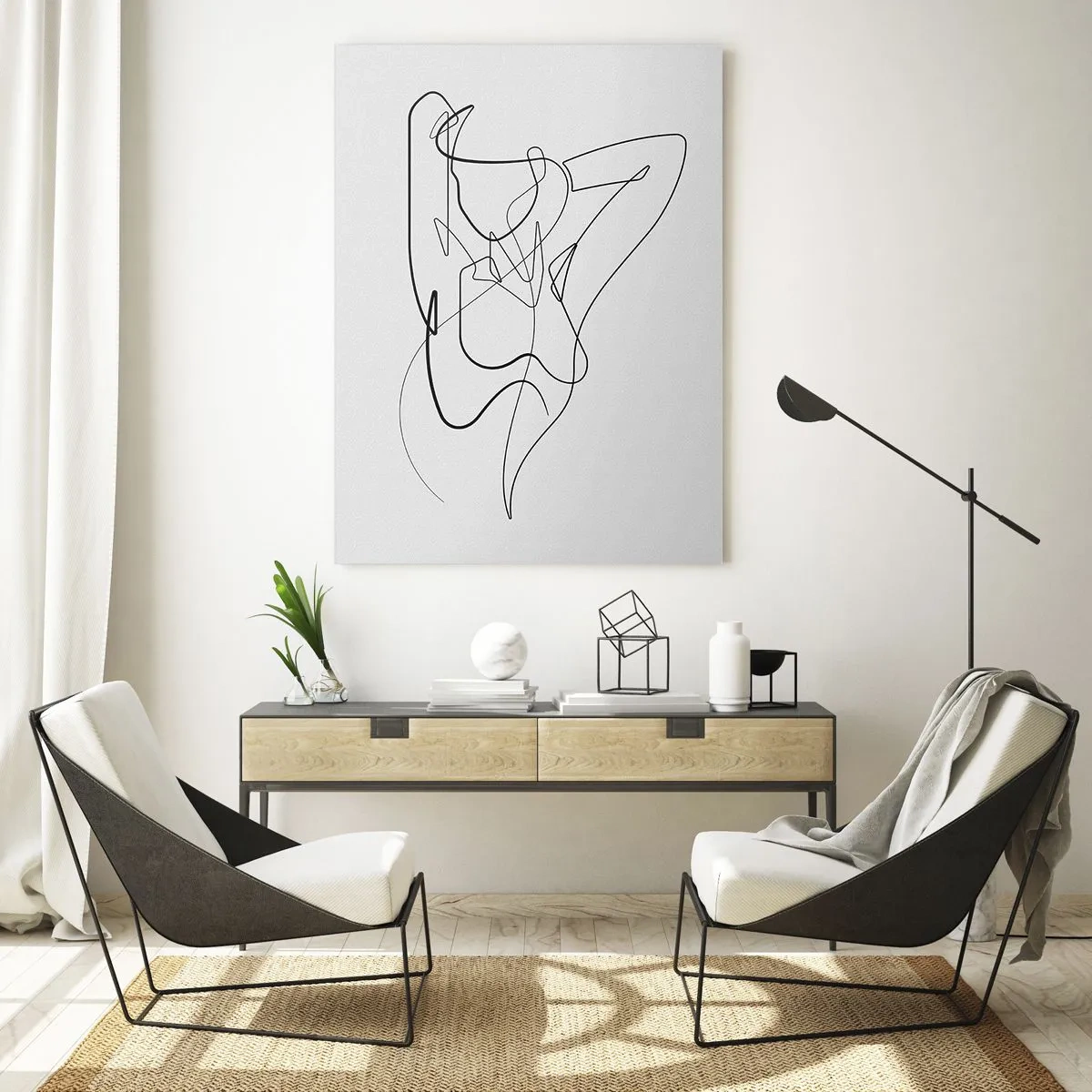 Glasbild - Bild auf glas - Eine weibliche Silhouette, gezeichnet mit einer einzigen Linie auf weißem Hintergrund - 50x70cm - So, wie du wirklich bist ... - Moderne Wanddekoration für Wohnzimmer und Schlafzimmer ARTTOR