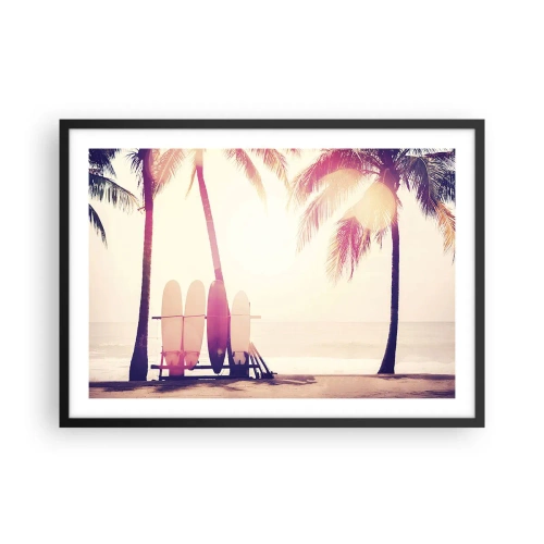 Poster in einem schwarzem Rahmen - Palmen und Surfbretter am Strand im Sonnenschein - 70x50cm - Es wird ein toller Tag - Moderne Wanddekoration für Wohnzimmer und Schlafzimmer ARTTOR