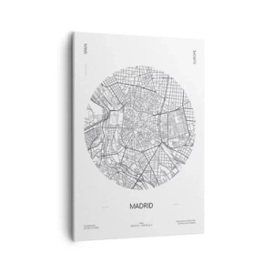 Bild auf Leinwand - Leinwandbild - Karte von Madrid im minimalistischen Schwarz-Weiß-Stil - 50x70cm - Anatomie von Madrid - Moderne Wanddekoration für Wohnzimmer und Schlafzimmer ARTTOR