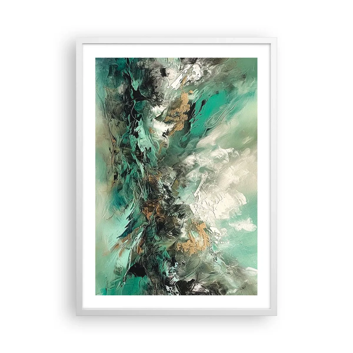 Poster in einem weißen Rahmen - Smaragdgrüne und schwarze Brandung - 50x70 cm
