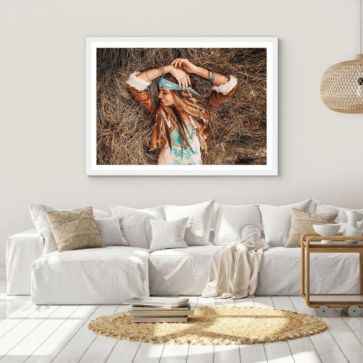 Poster in einem weißen Rahmen - Auf dem Weg in den Sommer der Liebe - 100x70 cm