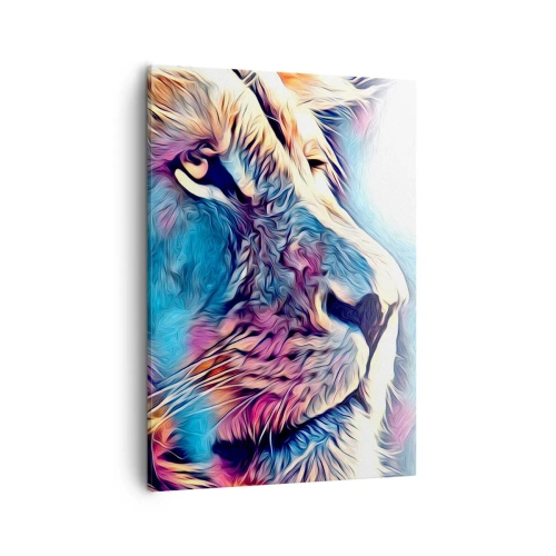 Bild auf Leinwand - Leinwandbild - Porträt eines Löwen in lebendigen, abstrakten Farben - 50x70cm - Die Weisheit der Natur - Moderne Wanddekoration für Wohnzimmer und Schlafzimmer ARTTOR