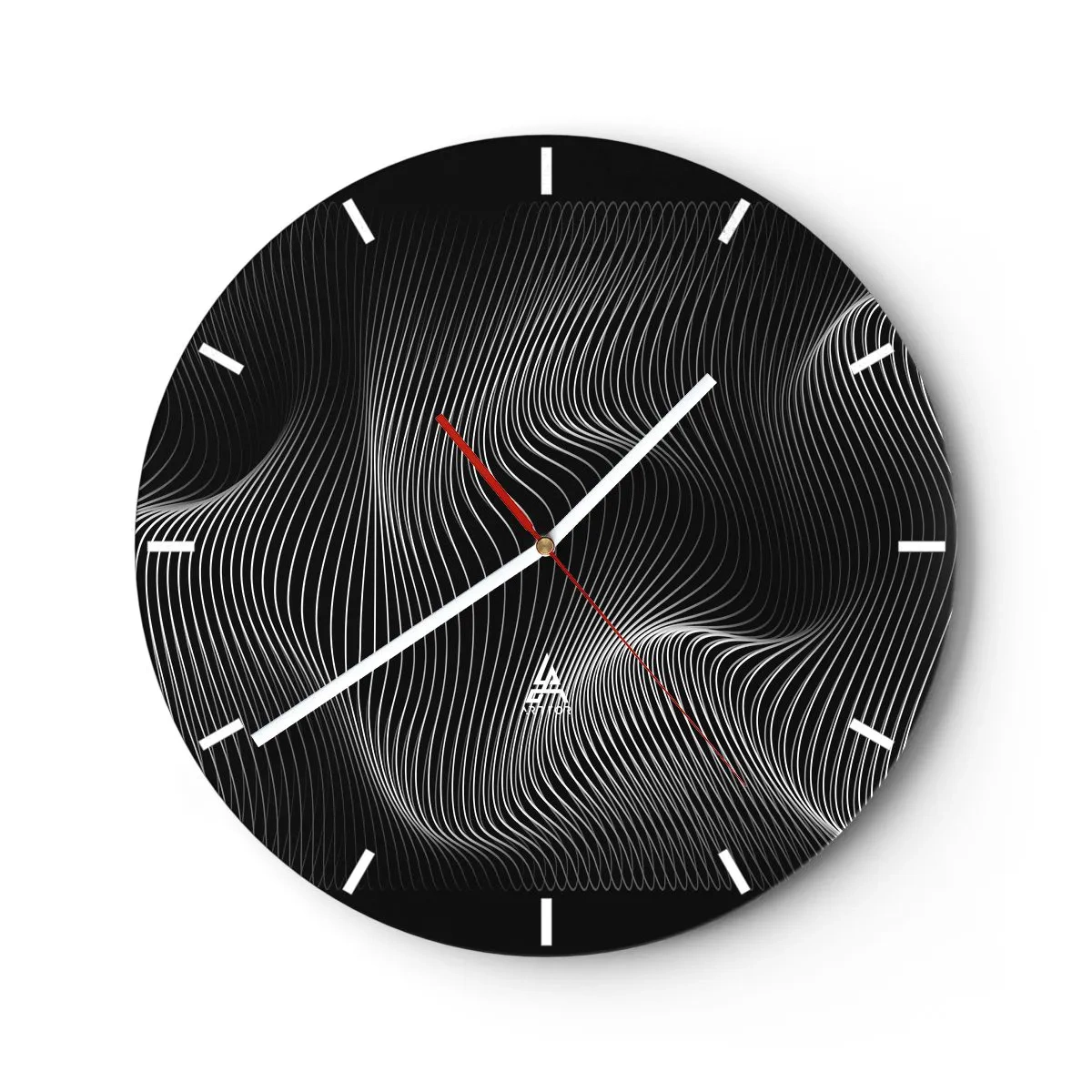 Wanduhr - Glasuhr - Hypnotisierende weiße Linien auf schwarzem Hintergrund erzeugen eine optische Welle. - 30x30cm - Lichttanz im Raum - Moderne Wanddekoration für Wohnzimmer, Küche und Schlafzimmer ARTTOR