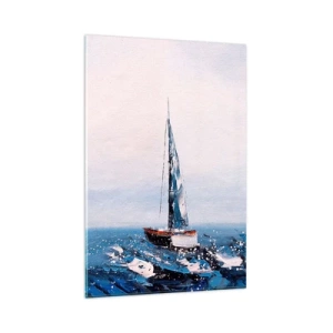 Glasbild - Bild auf glas - Segelboote auf stürmischer See in malerischer Komposition - 80x120cm - Bruderschaft des Windes - Moderne Wanddekoration für Wohnzimmer und Schlafzimmer ARTTOR