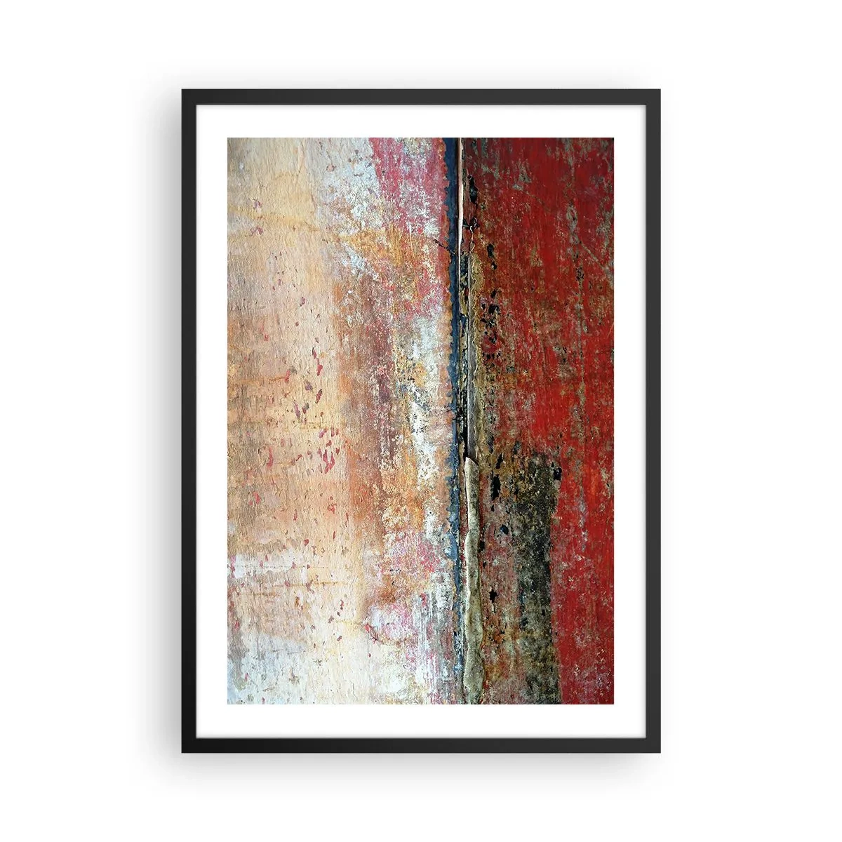 Poster in einem schwarzem Rahmen - Abstrakte Textur mit Abschürfungen in Rot und Beige - 50x70cm - Vielleicht liegt es am Meer - Moderne Wanddekoration für Wohnzimmer und Schlafzimmer ARTTOR