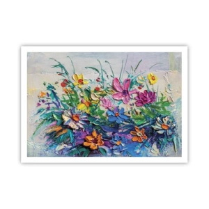 Poster - Ein bunter Blumenstrauß, gemalt in der Impasto-Technik - 100x70cm - Überhaupt kein Stillleben - Moderne Wanddekoration für Wohnzimmer und Schlafzimmer ARTTOR