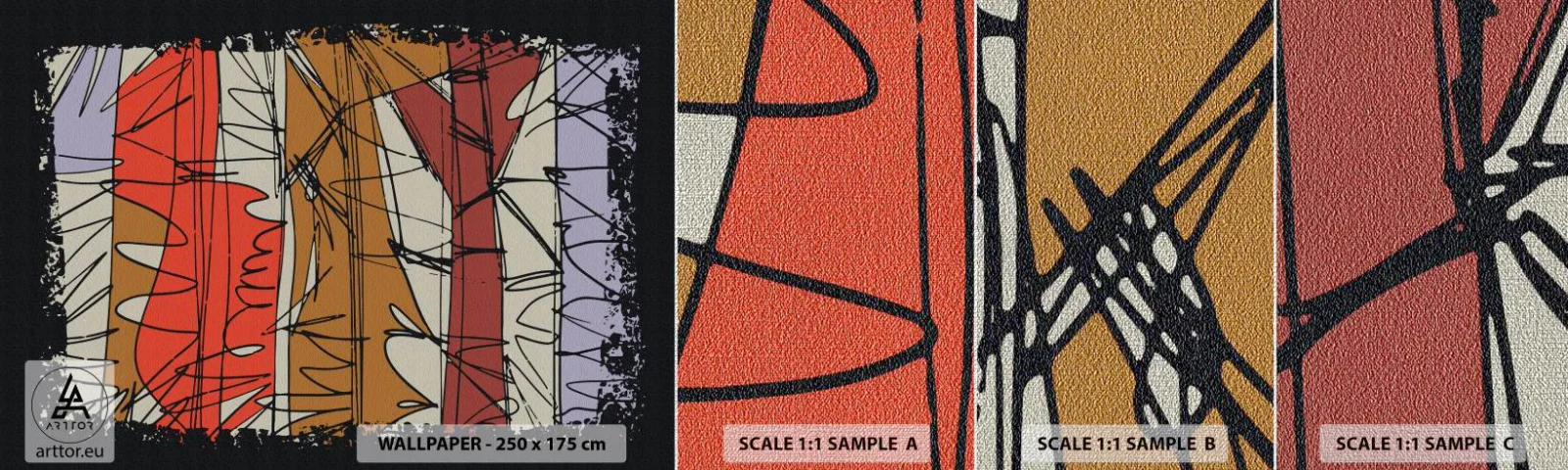 Fototapeten Muster Premium Canvas - Spontane Komposition - Abstraktion, Stück, Kritzeleien - 100x30 cm