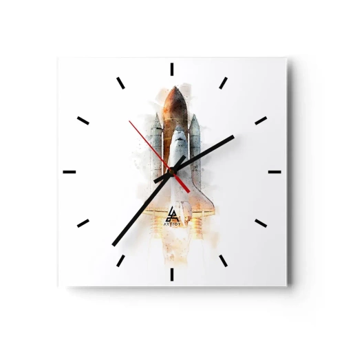 Wanduhr - Glasuhr - Eine künstlerische Aquarell-Interpretation eines startenden Space Shuttles - 30x30cm - Entdecker für den Anfang - Moderne Wanddekoration für Wohnzimmer und Schlafzimmer ARTTOR