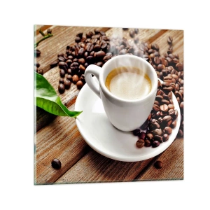 Glasbild - Bild auf glas - Kaffee auf der Bank - 60x60 cm