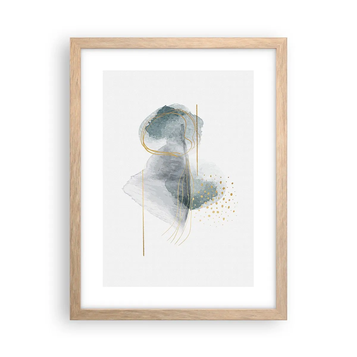 Poster in einem Rahmen aus heller Eiche - Über das Verhältnis von Grau und Gold - 30x40 cm