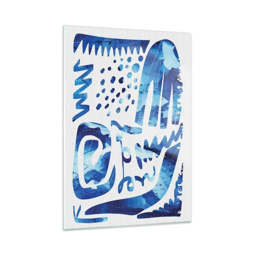 Glasbild - Bild auf glas - Dynamische blaue Abstraktion mit geometrischen Formen - 50x70cm - Zurück zu den Wurzeln - Moderne Wanddekoration für Wohnzimmer und Schlafzimmer ARTTOR