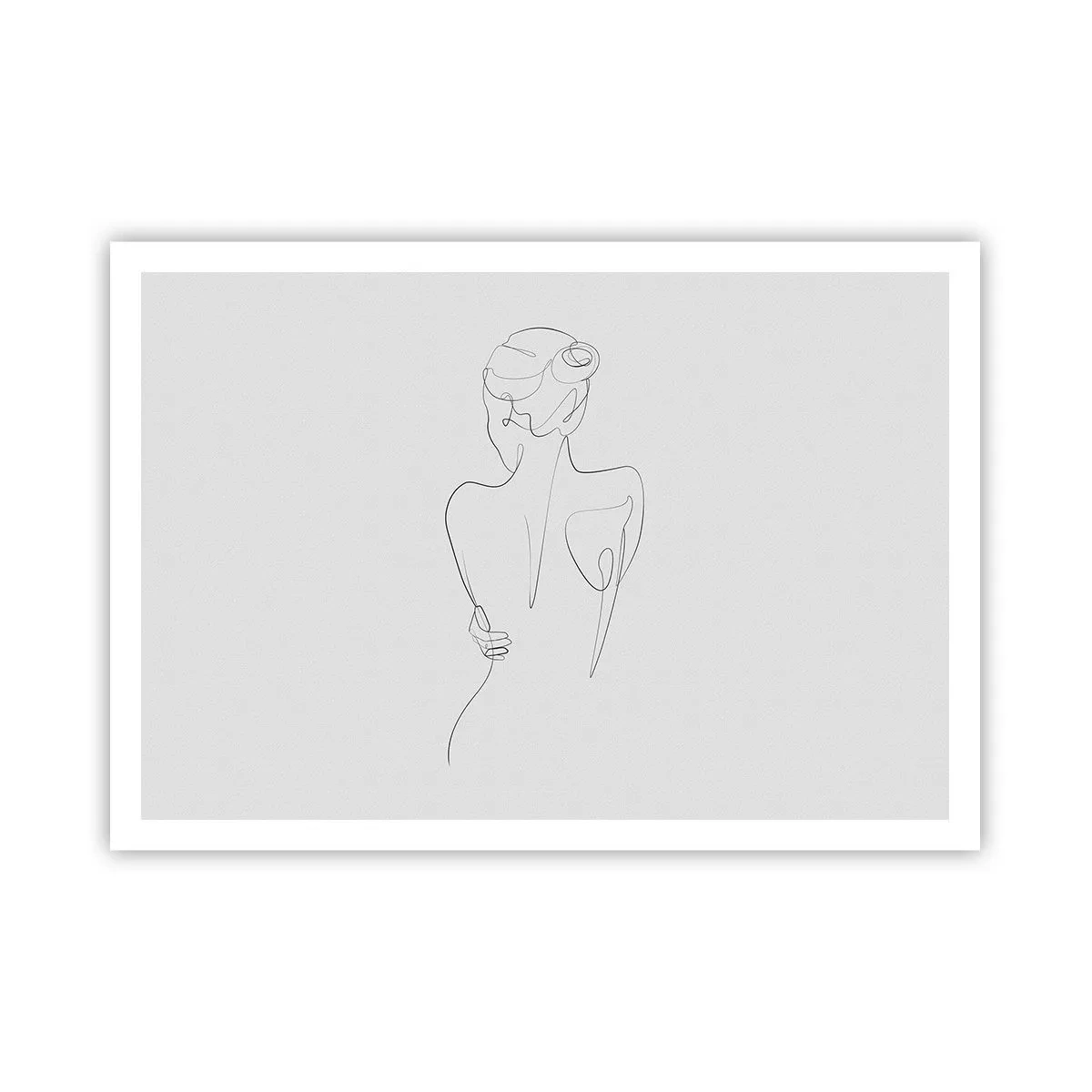 Poster - Eine Konturlinie, die eine weibliche Silhouette vor einem hellen Hintergrund zeigt - 100x70cm - Körpermusik - Moderne Wanddekoration für Wohnzimmer und Schlafzimmer ARTTOR
