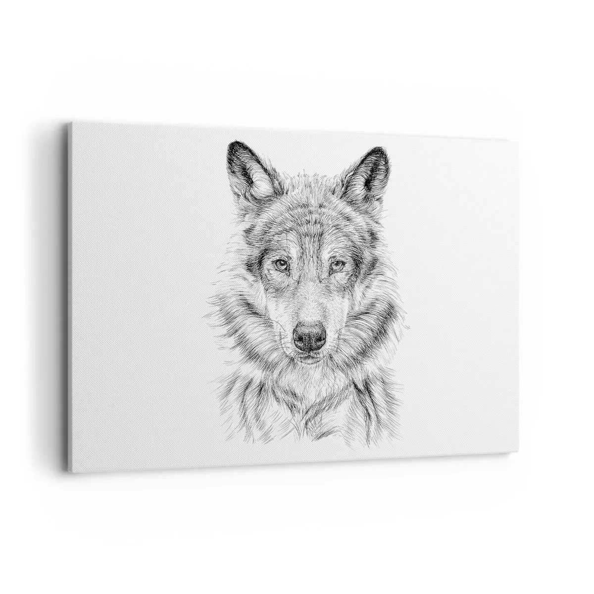 Bild auf Leinwand - Leinwandbild - Skizze eines Wolfskopfes im monochromen Stil auf weißem Hintergrund - 120x80cm - Ein geborener Anführer - Moderne Wanddekoration für Wohnzimmer und Schlafzimmer ARTTOR