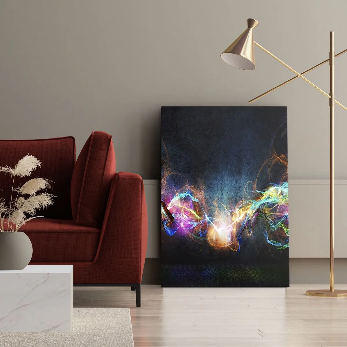 Bild auf Leinwand - Leinwandbild - Bunte Lichtblitze in einer abstrakten Komposition - 50x70cm - Freudig gegen die Dunkelheit - Moderne Wanddekoration für Wohnzimmer und Schlafzimmer ARTTOR