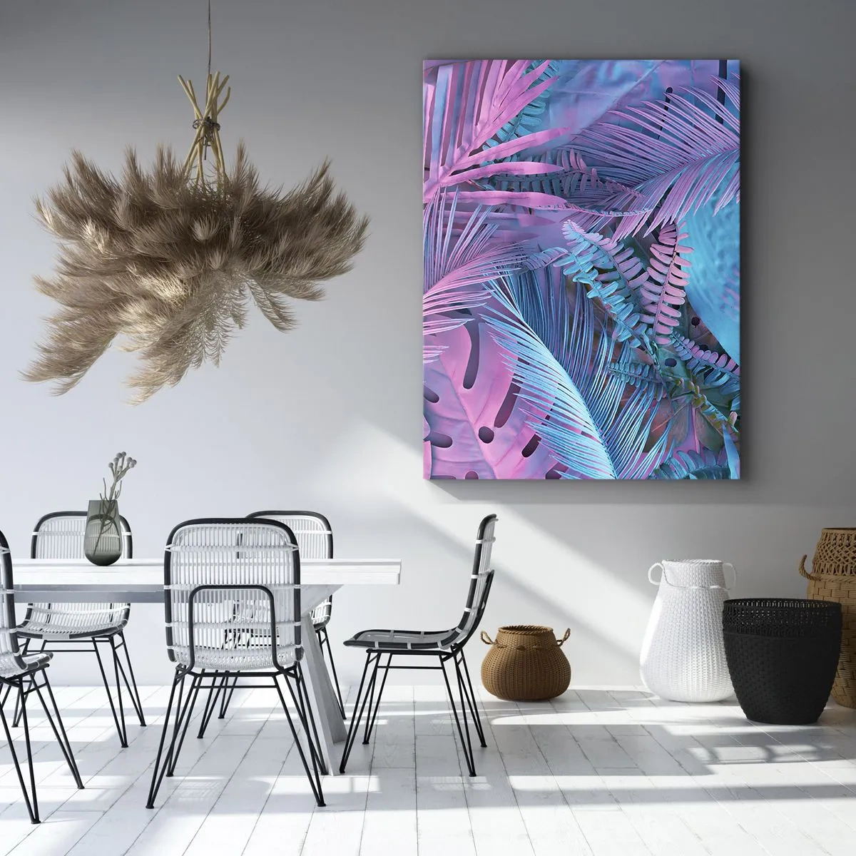 Bild auf Leinwand - Leinwandbild - Tropen in Rosa und Blau - 65x120 cm