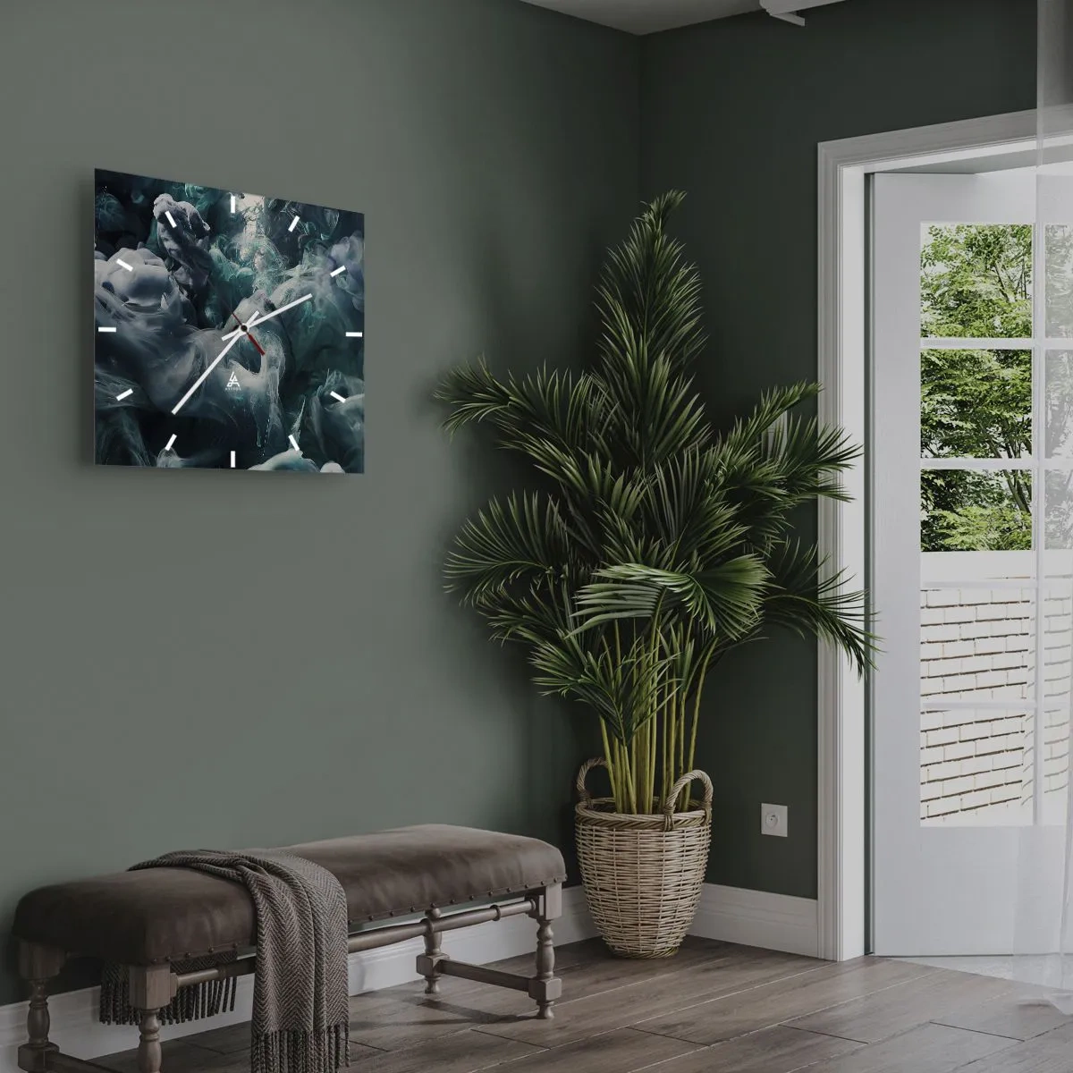 Wanduhr - Glasuhr - Farbbewegung - 40x40 cm