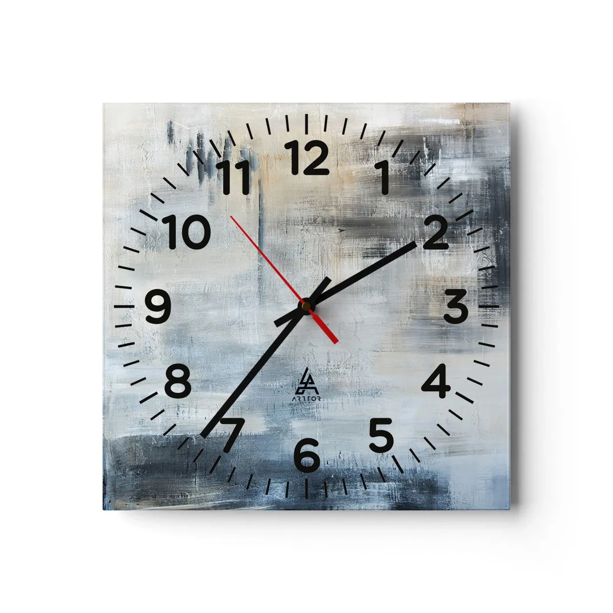 Wanduhr - Glasuhr - Hinter dem blauen Vorhang - 40x40 cm