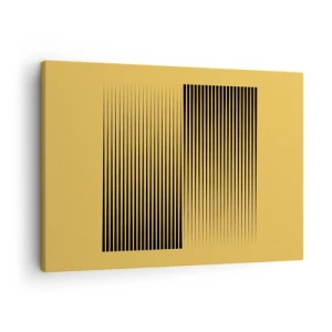 Bild auf Leinwand - Leinwandbild - Vertikale schwarze Linien auf gelbem Hintergrund - 70x50cm - Quadratur der Gegensätze - Moderne Wanddekoration für Wohnzimmer und Schlafzimmer ARTTOR