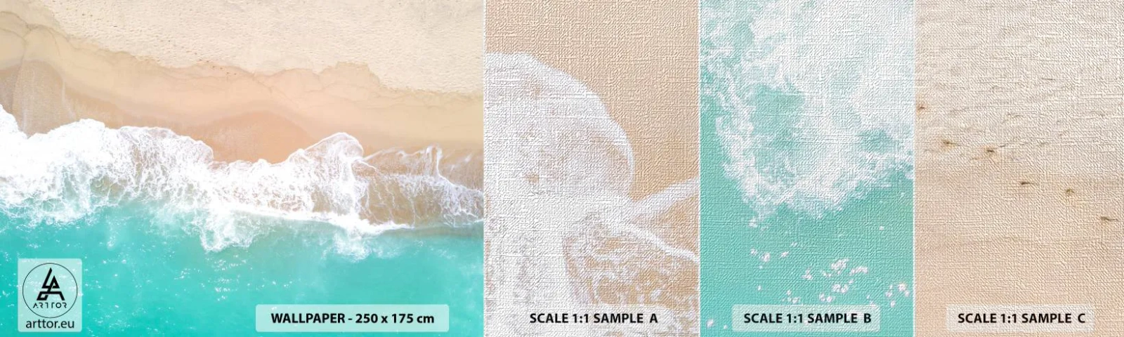 Fototapeten Muster Premium Canvas - Eine streichelnde Berührung - Landschaft, Meereswelle, Strand - 100x30 cm