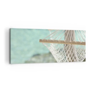 Bild auf Leinwand - Leinwandbild - Eine Hängematte mit Blick auf das türkisfarbene Wasser - 120x50cm - Zeit zum Entspannen - Moderne Wanddekoration für Wohnzimmer und Schlafzimmer ARTTOR