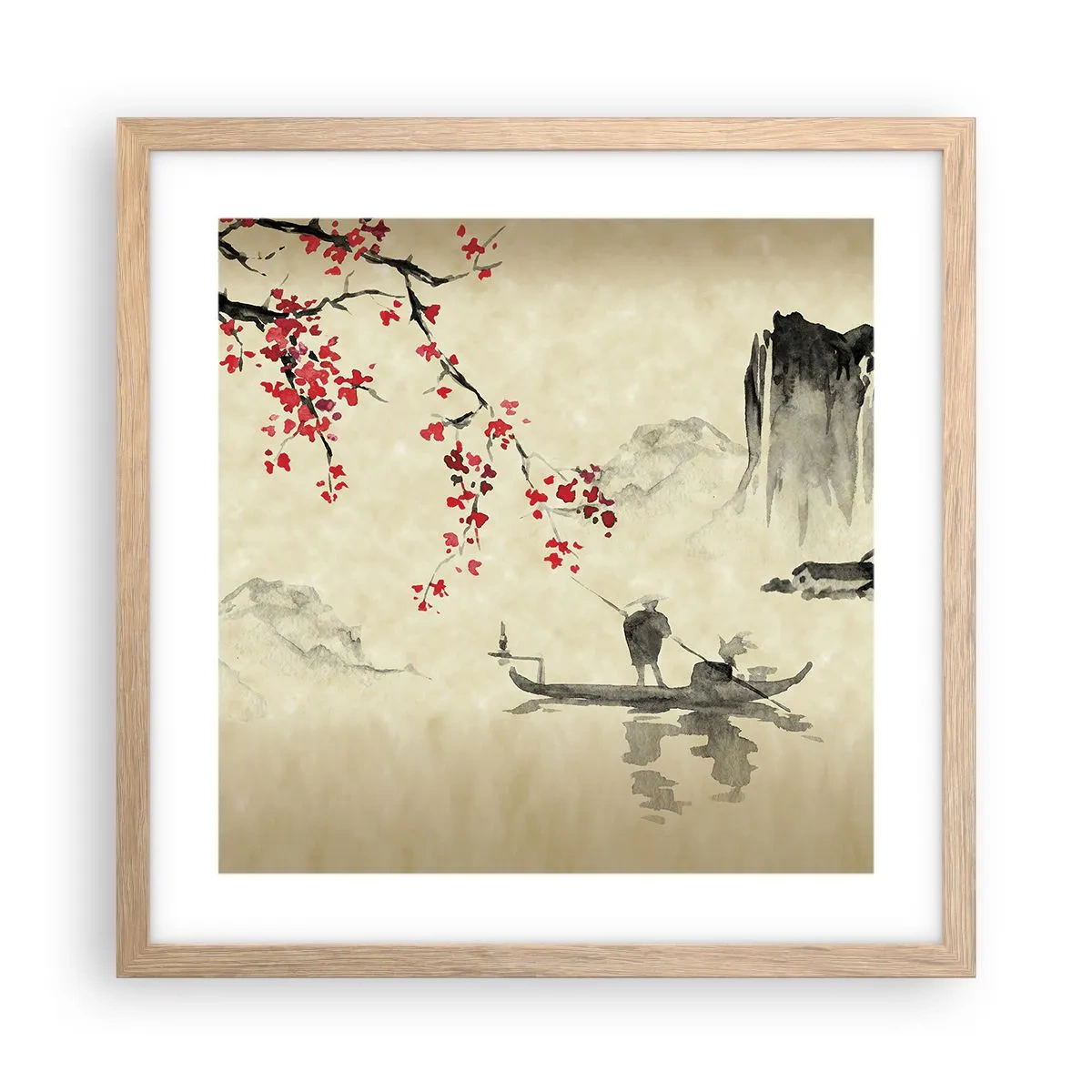 Poster in einem Rahmen aus heller Eiche - Im Land der blühenden Kirschbäume - 40x40 cm