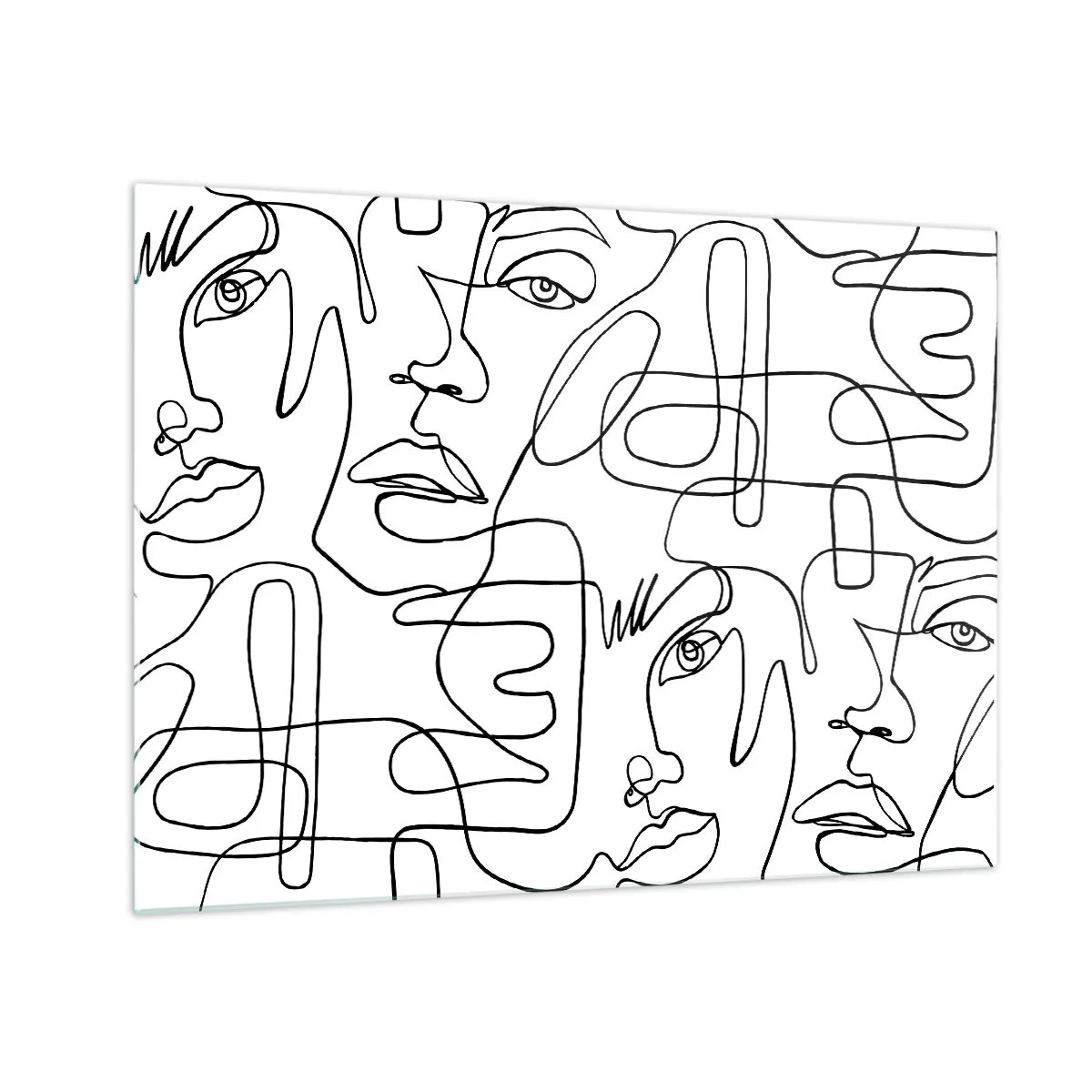 Glasbild - Bild auf glas - Schwarz-weiße Strichzeichnungen von Gesichtern - 70x50cm - In verworrenen Gefühlen - Moderne Wanddekoration für Wohnzimmer und Schlafzimmer ARTTOR