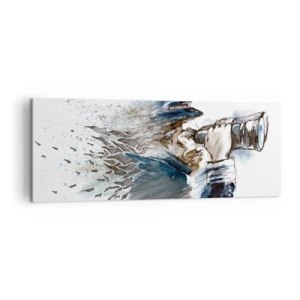 Bild auf Leinwand - Leinwandbild - Ein Kapitän mit Fernglas in einer dynamischen Aquarellszene - 140x50cm - Zehn auf der Beaufort-Skala! - Moderne Wanddekoration für Wohnzimmer und Schlafzimmer ARTTOR