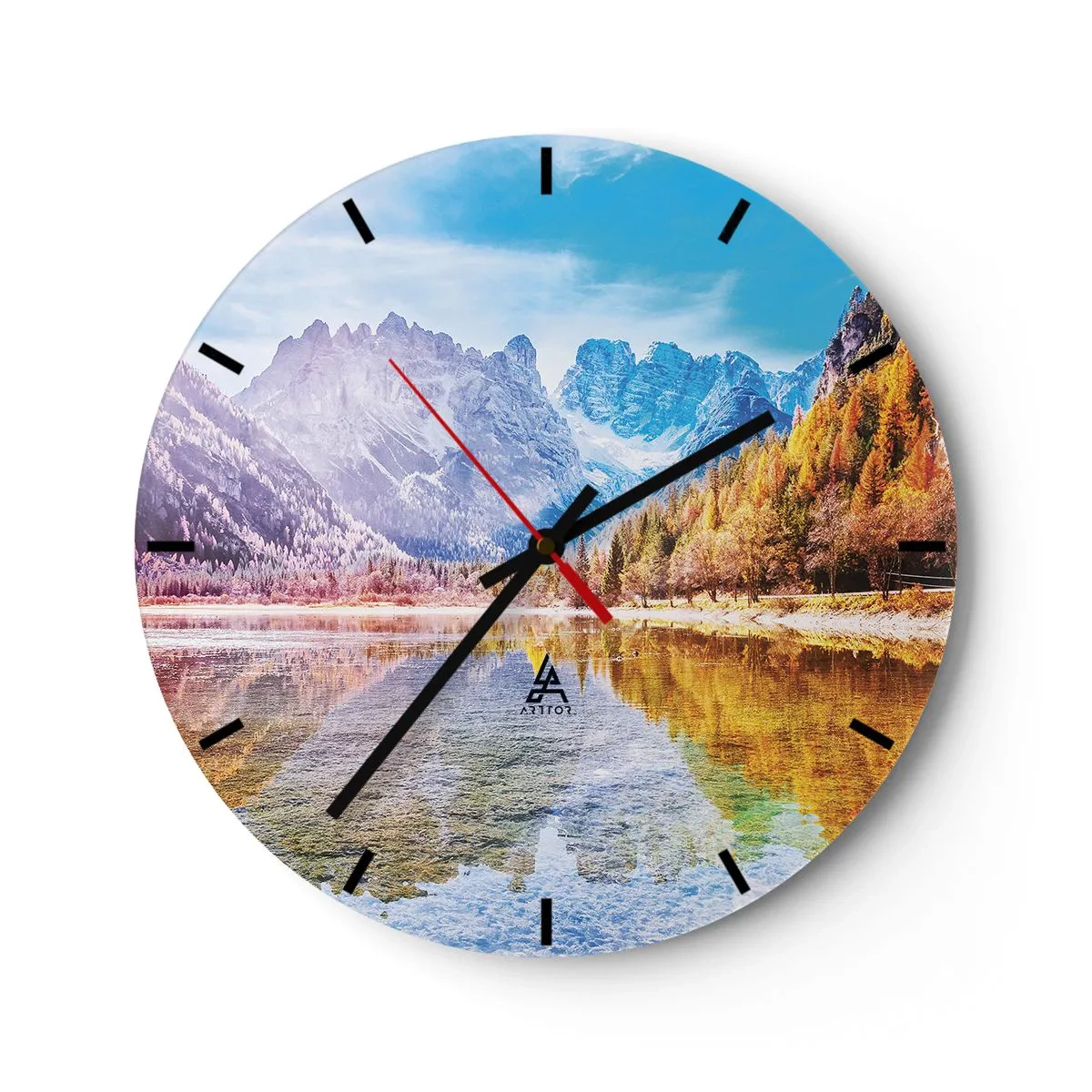 Wanduhr - Glasuhr - Und in den Bergen ist es schon Herbst - 40x40 cm