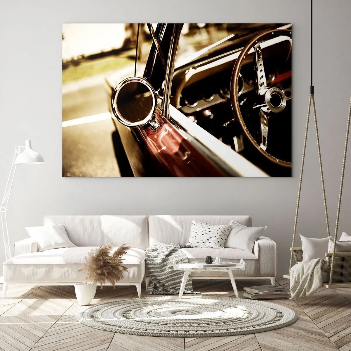 Glasbild - Bild auf glas - Oldtimer-Interieur im Retro-Stil - 70x50cm - Ein Auto mit Seele - Moderne Wanddekoration für Wohnzimmer und Schlafzimmer ARTTOR