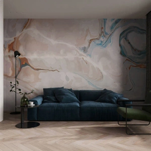 Fototapete Standard Eco - Abstrakte Marmorstruktur in hellen Farbtönen - 100x70cm - Blau schlängelt sich unter dem Weiß - Moderne Wanddekoration für Wohnzimmer und Schlafzimmer ARTTOR