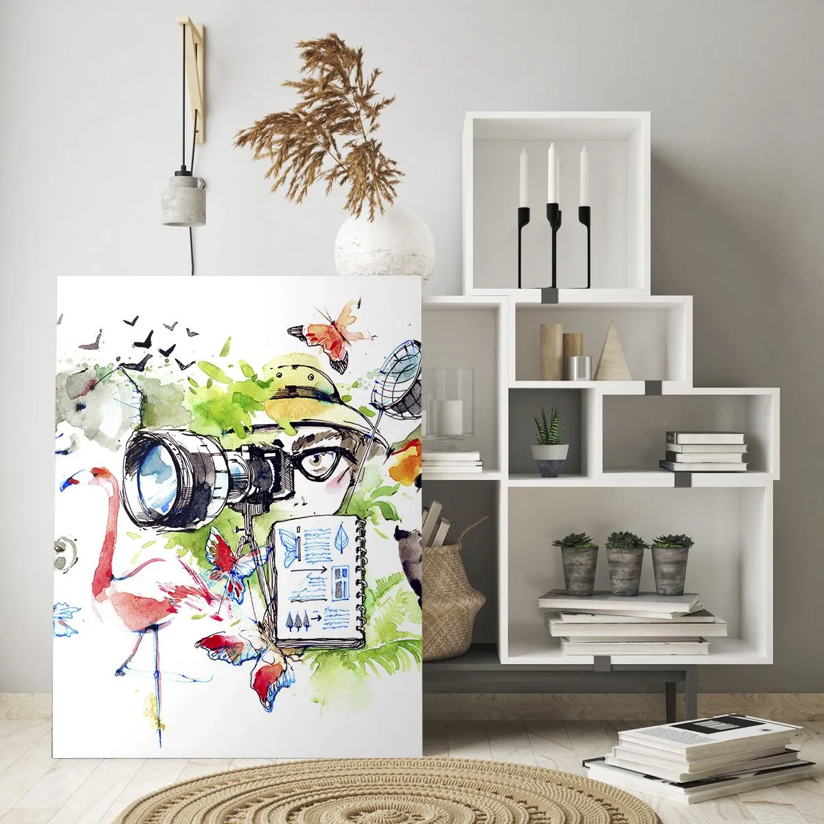 Glasbild - Bild auf glas - Bunte Grafiken mit Natur- und Safari-Themen - 80x120cm - In der Linse eines Reisenden - Moderne Wanddekoration für Wohnzimmer und Schlafzimmer ARTTOR