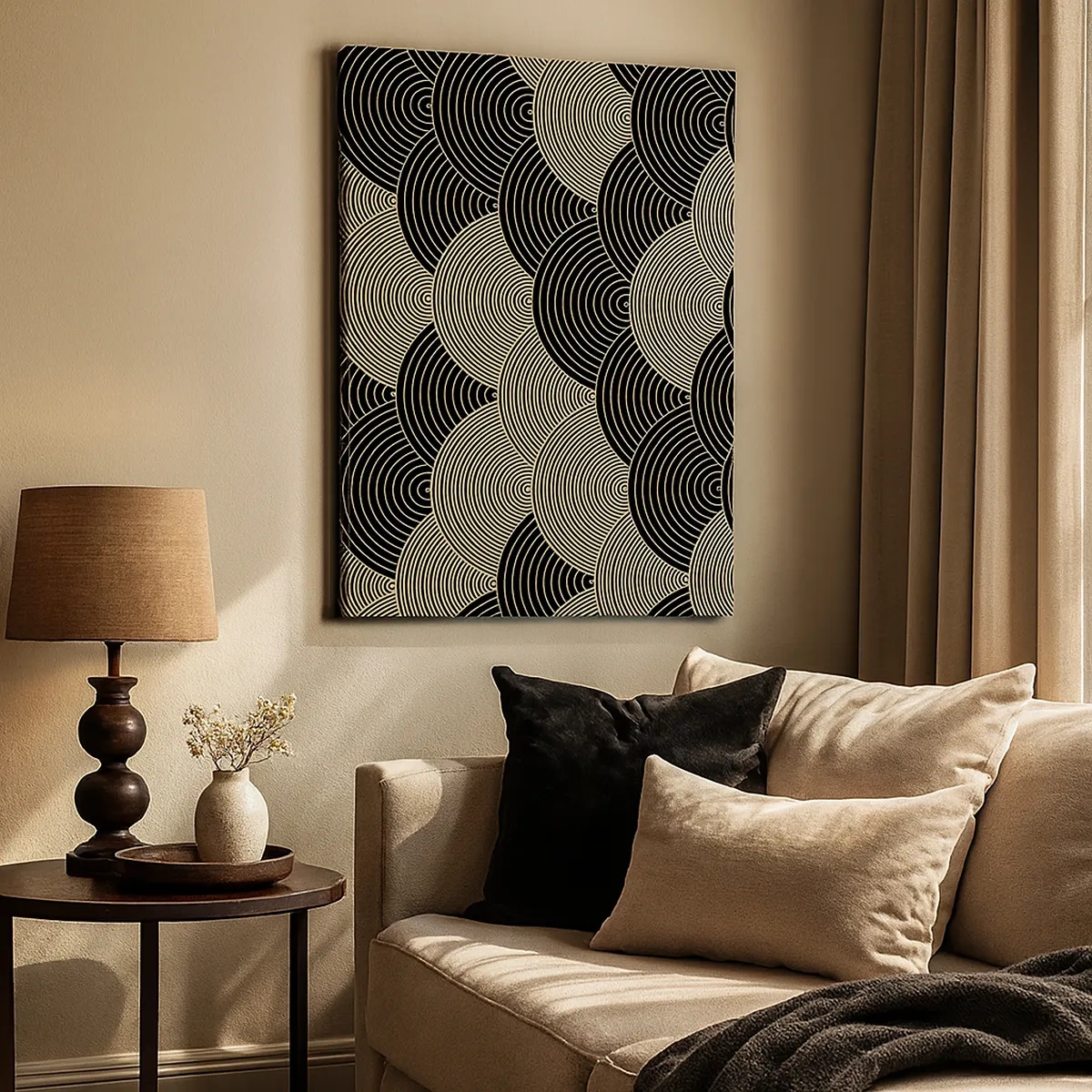 Bild auf Leinwand - Leinwandbild - Art-Deco-Muster mit Halbkreisen und goldenen Linien - 50x70cm - Einheit in der Vielfalt - Moderne Wanddekoration für Wohnzimmer und Schlafzimmer ARTTOR